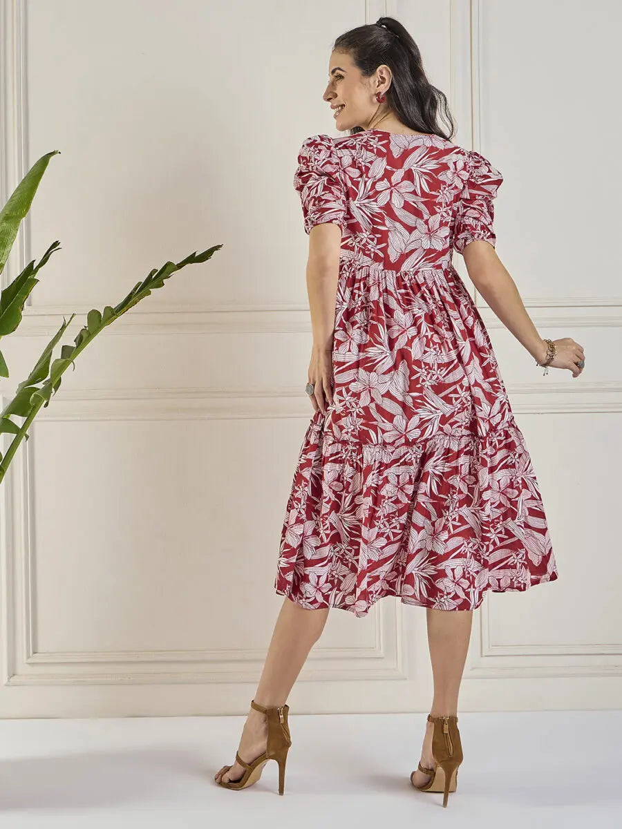 winered-women-maroon-calf-length-tiered-dress