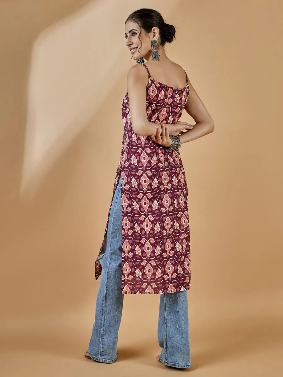 winered-women-rust-abstract-print-strap-kurta