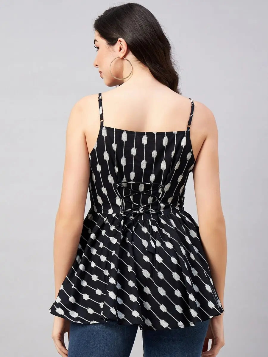 winered-women-black-ikat-printed-strap-top-waist-tie-up-at-back
