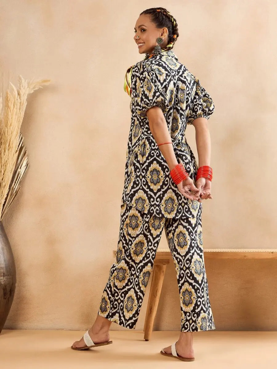 winered-woman-black-geometric-print-front-opening-co-ord-set