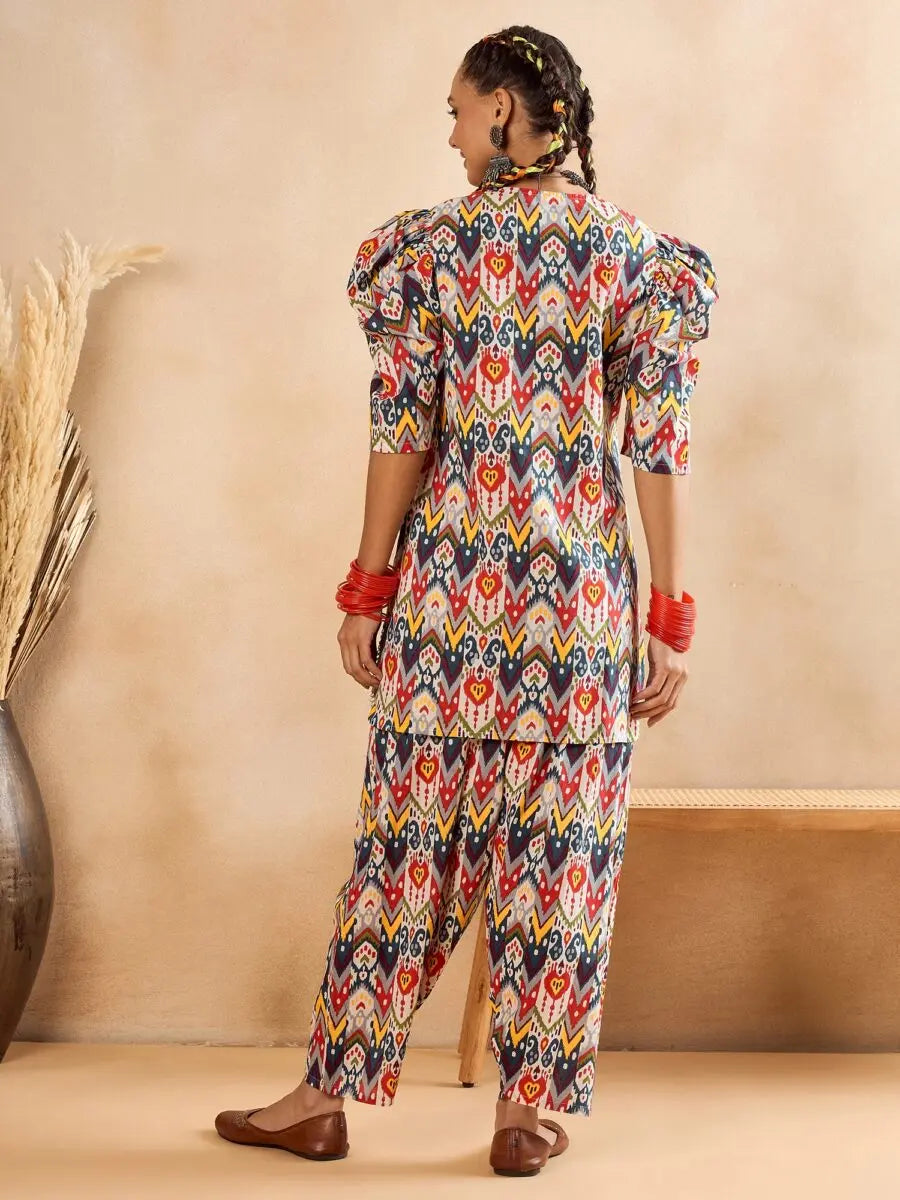 winered-woman-front-placket-multi-colour-co-ord-set