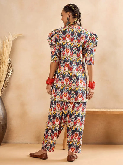 winered-woman-front-placket-multi-colour-co-ord-set