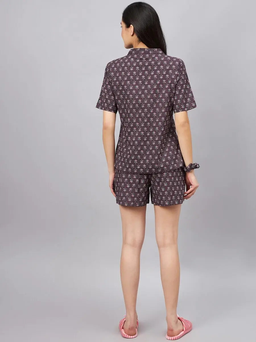 winered-woman-brown-lotus-print-with-shorts-night-suit-set