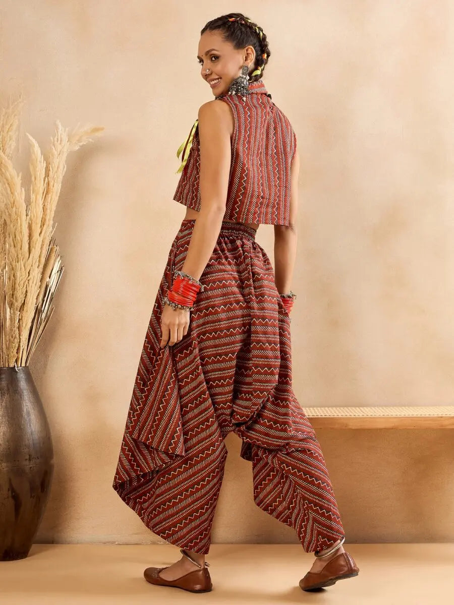 winered-woman-striped-print-crop-shirt-and-harem-pant-co-ord-set