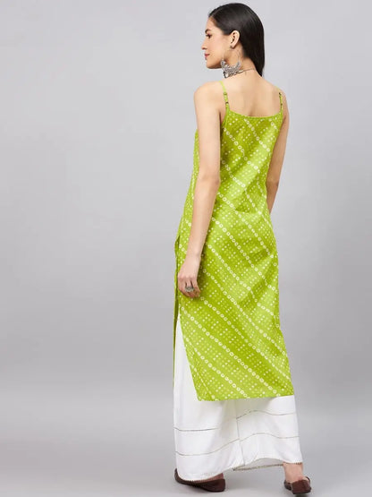 winered-women-green-bhandhej-print-strap-kurta-with-gota