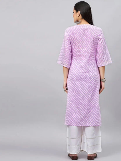 winered-women-purple-leheriya-print-with-gota-hanging-straight-kurta