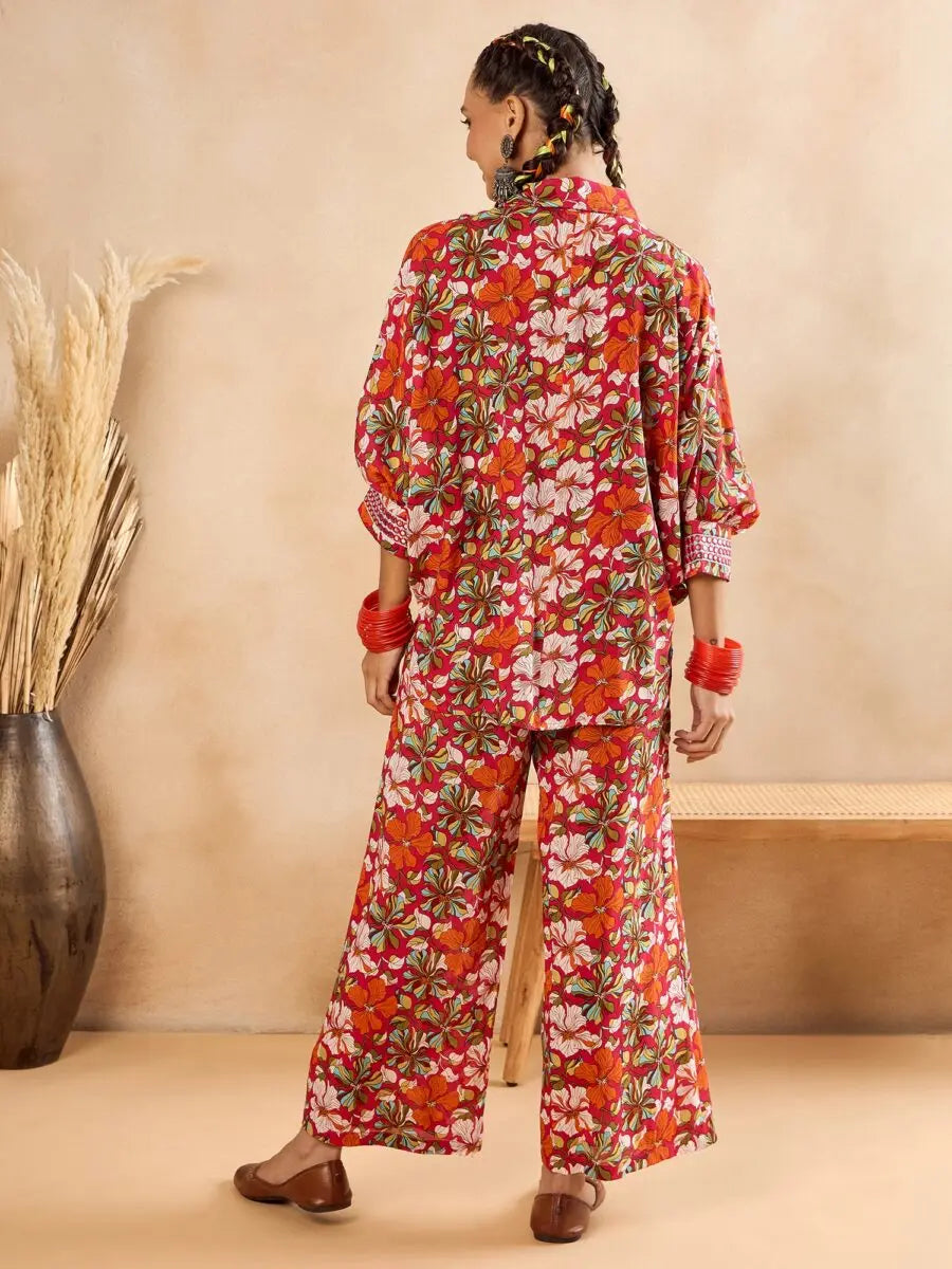 winered-woman-pink-floral-print-oversized-collar-shirt-co-ord-set