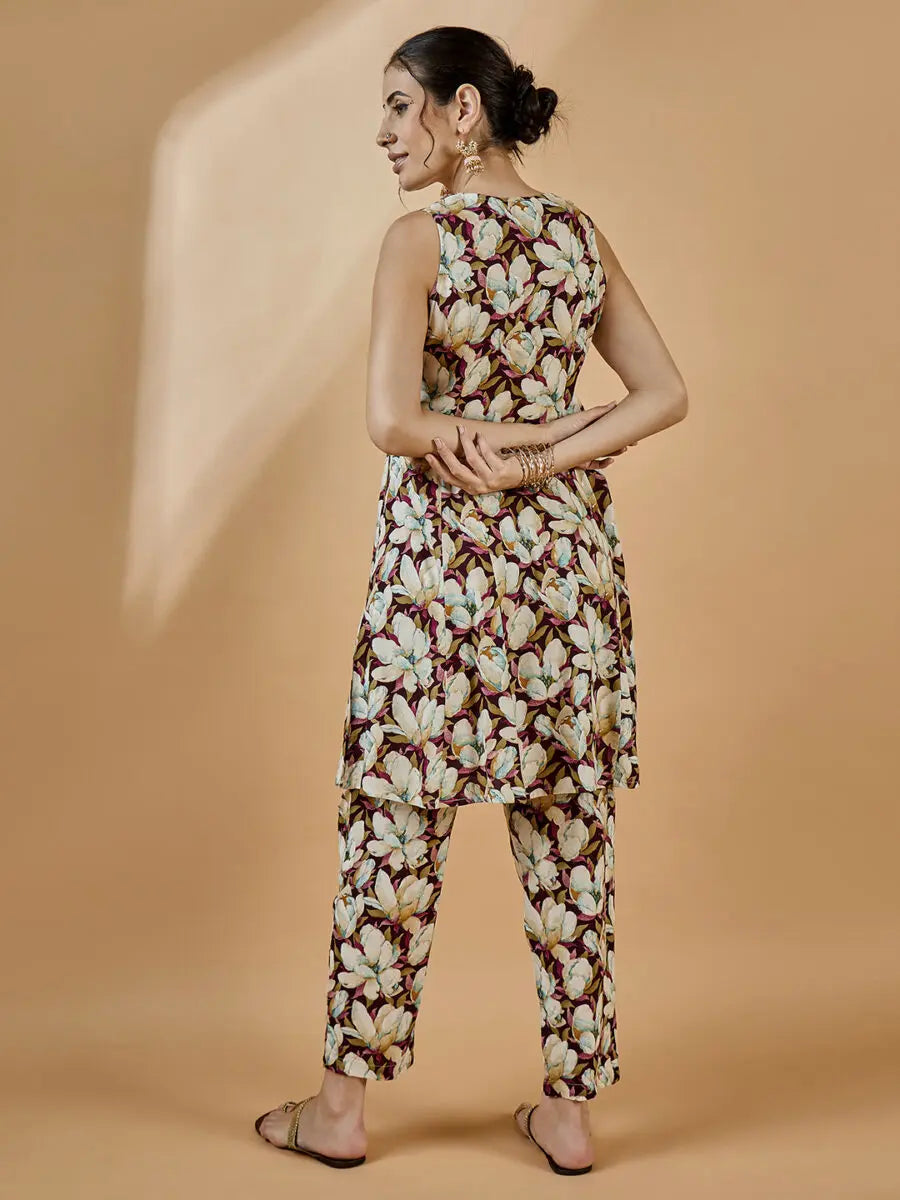 winered-women-godet-tunic-co-ord-set