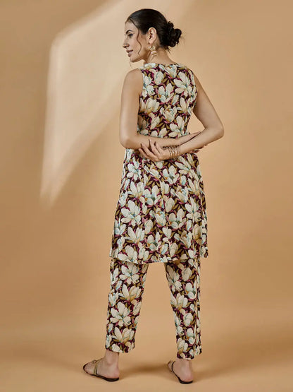 winered-women-godet-tunic-co-ord-set