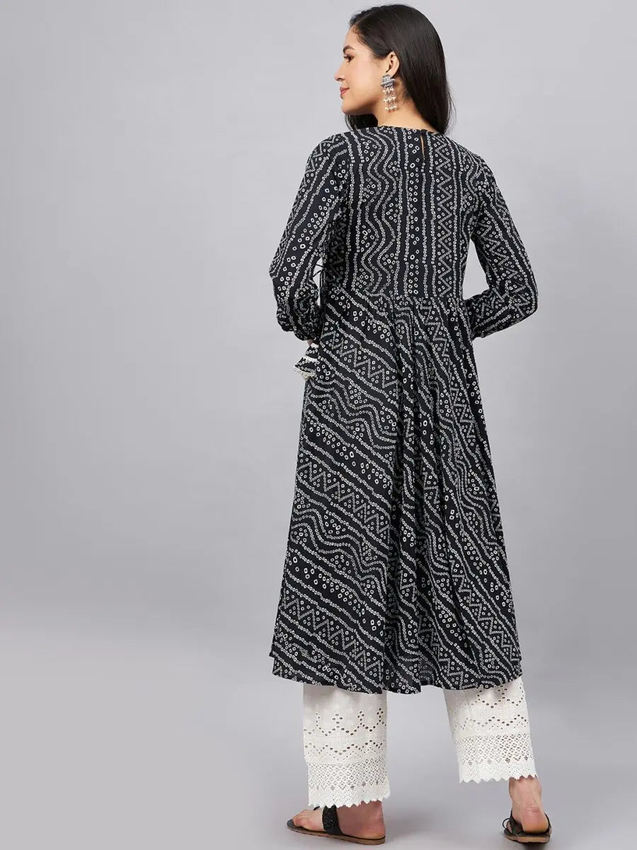 winered-women-black-bandhej-flared-angrakha-kurta
