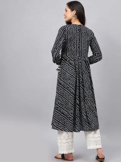 winered-women-black-bandhej-flared-angrakha-kurta