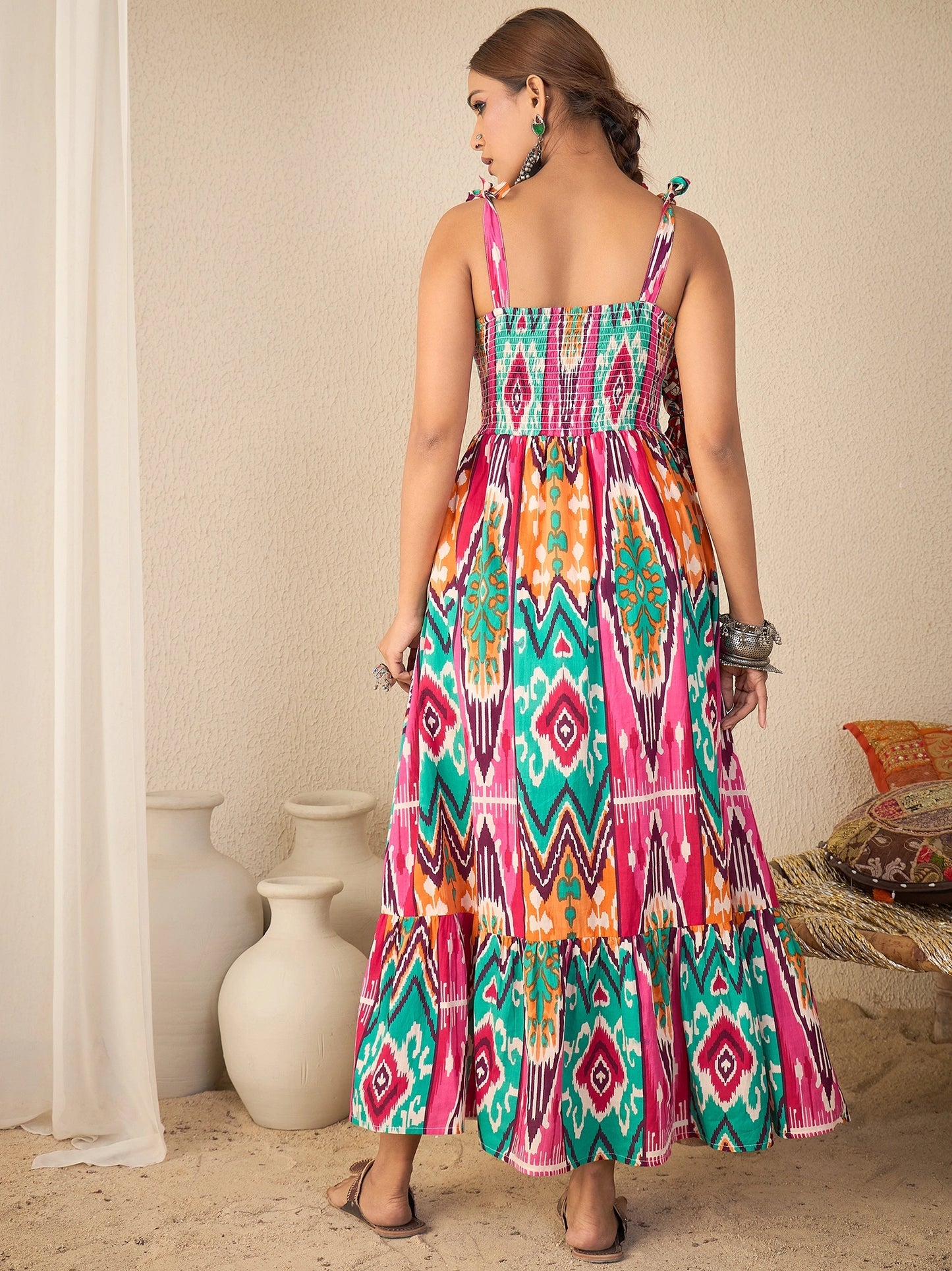Women Cotton Geometric Print A-line Dress