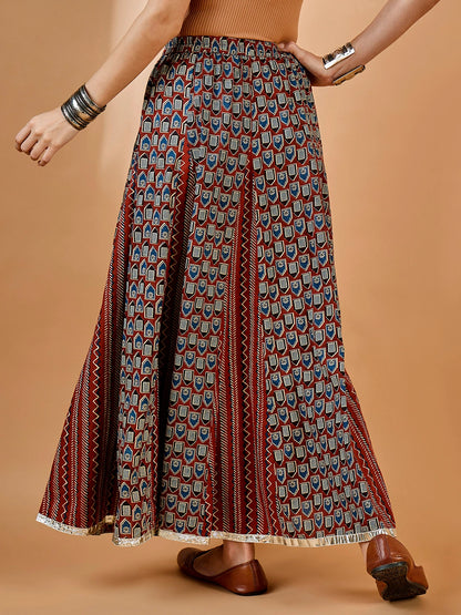 WineRed Women Printed Godet Skirt