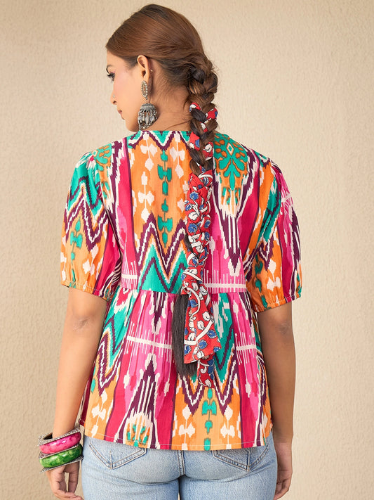 Women Cotton Bow Detailed Peplum Top