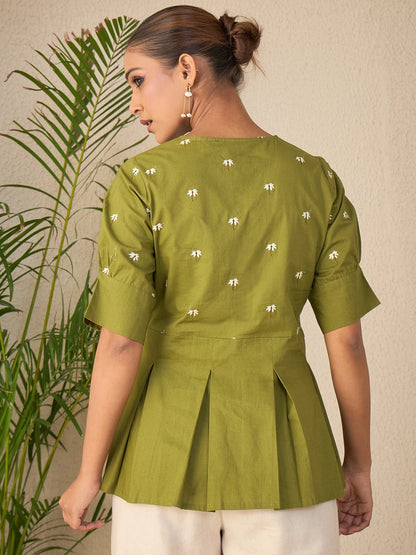 Women Embroidered Box Pleated Top