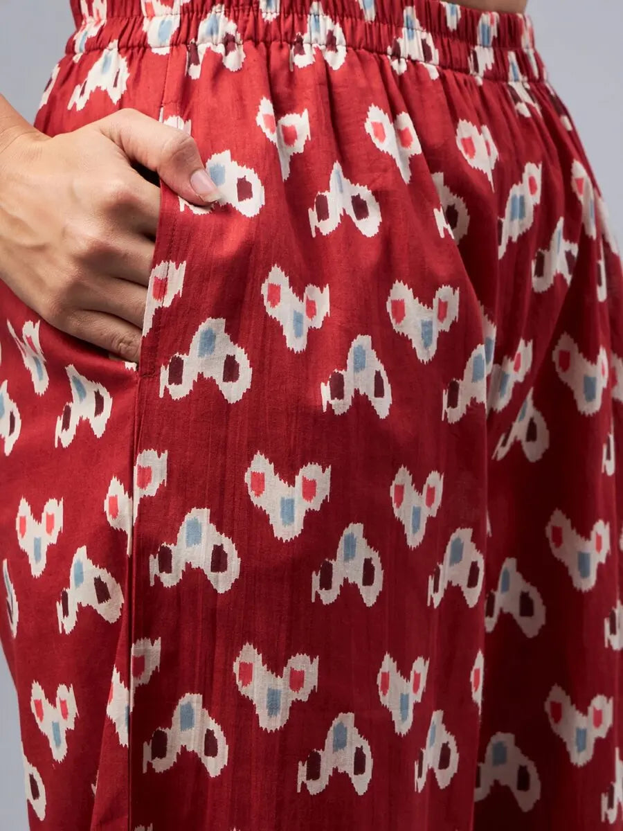 winered-rust-ikat-printed-front-opening-co-ord-set-for-women