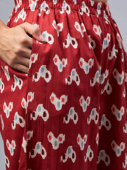 winered-rust-ikat-printed-front-opening-co-ord-set-for-women