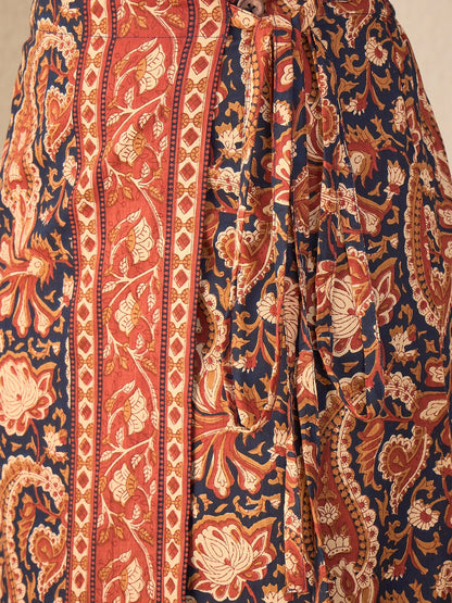 Women's Ethnic Printed Sleeveless Crop Shirt & Tie-Up Wrap Skirt Set