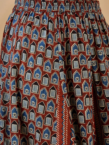 WineRed Women Printed Godet Skirt