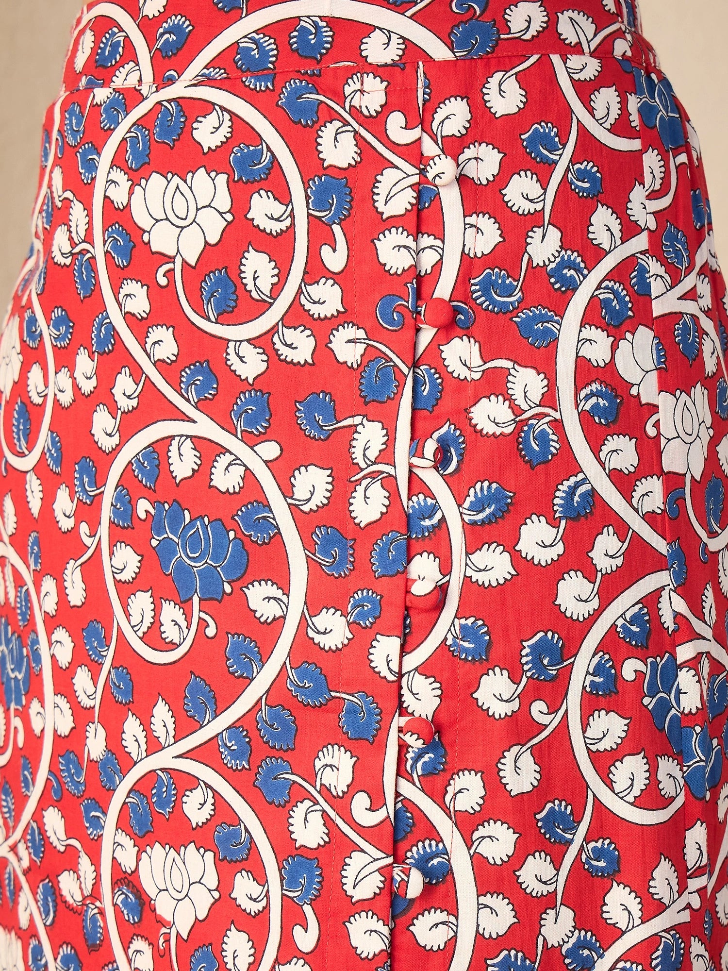 women-red-kalamkari-print-waistcoat-with-a-line-skirt