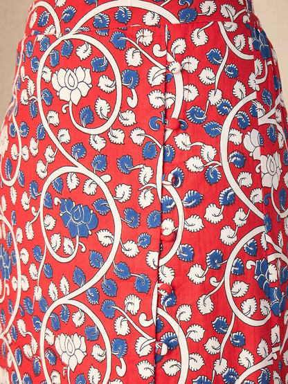 women-red-kalamkari-print-waistcoat-with-a-line-skirt