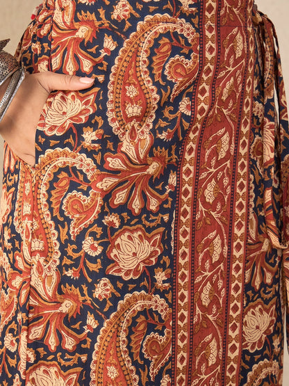 Women's Ethnic Printed Sleeveless Crop Shirt & Tie-Up Wrap Skirt Set