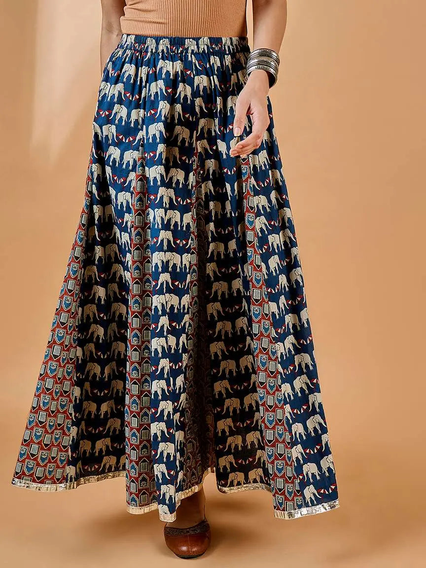 winered-printed-godet-flared-skirt