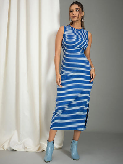 Striped Knitted Back Cutout Midi Dress