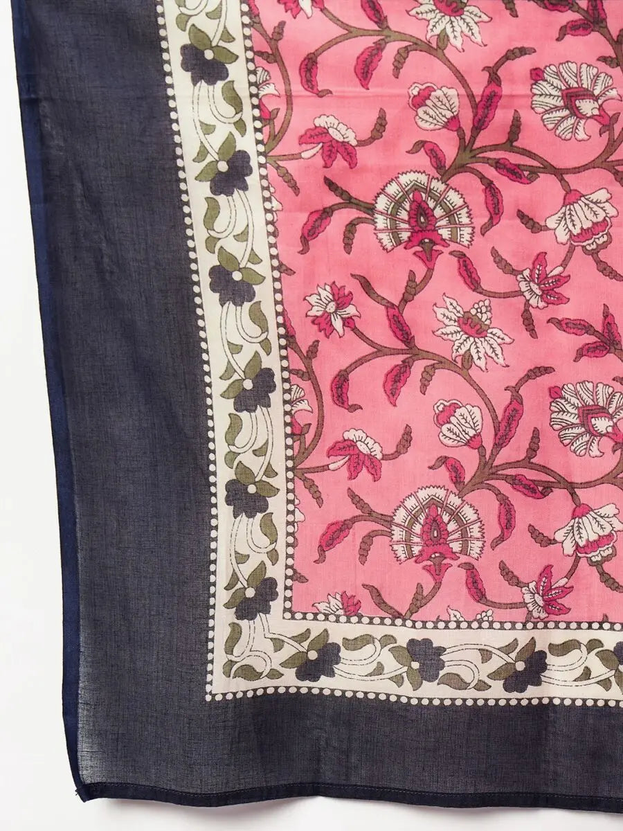 winered-woman-pink-floral-print-with-contrast-belt-flared-kurta-dupatta-set