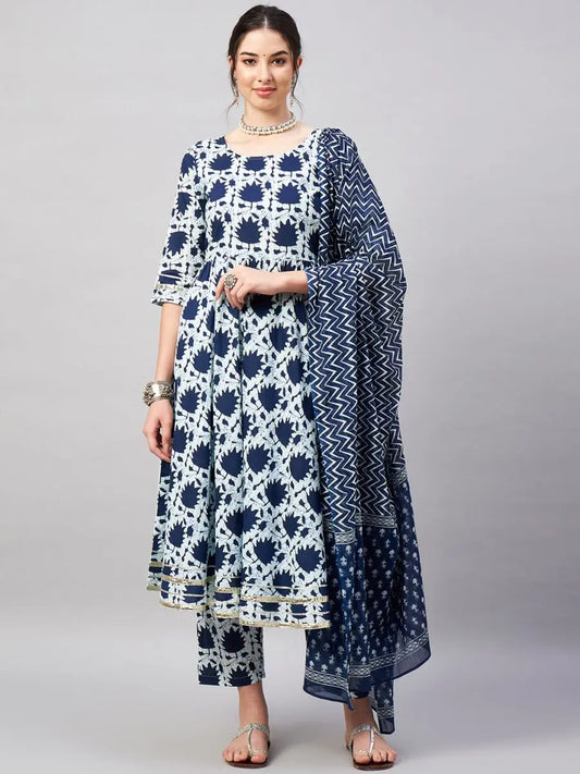 winered-women-blue-back-neck-gota-detailing-flared-kurta-dupatta-set