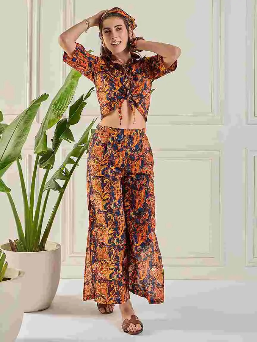multicolor-paisley-print-stitched-front-knot-crop-shirt-flared-pant-co-ord-set-for-women