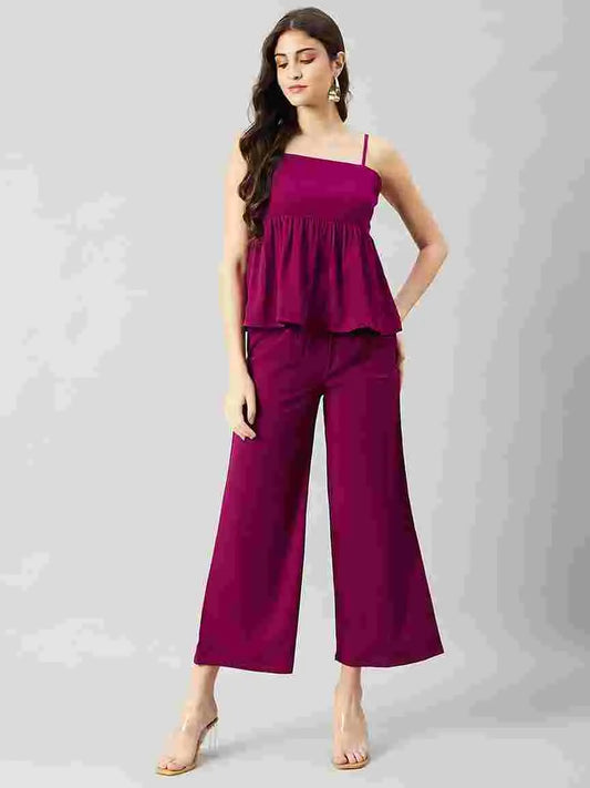 dark-purple-pleated-stitched-peplum-top-pant-co-ord-set-for-women