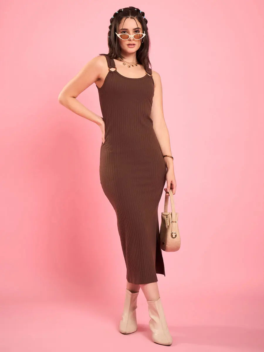 winered-women-brown-ribbed-bodycon-dress