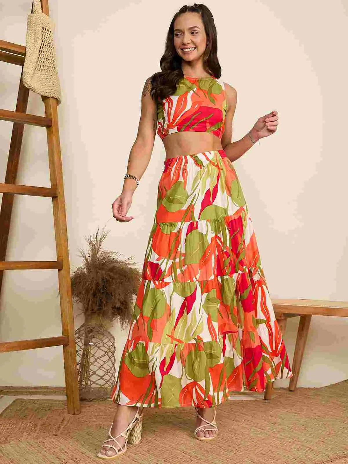 multicolor-floral-print-stitched-crop-top-skirt-co-ord-set-for-women