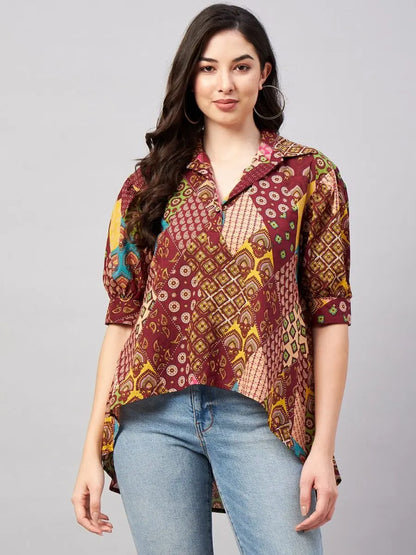 winered-woman-multi-color-printed-high-low-top