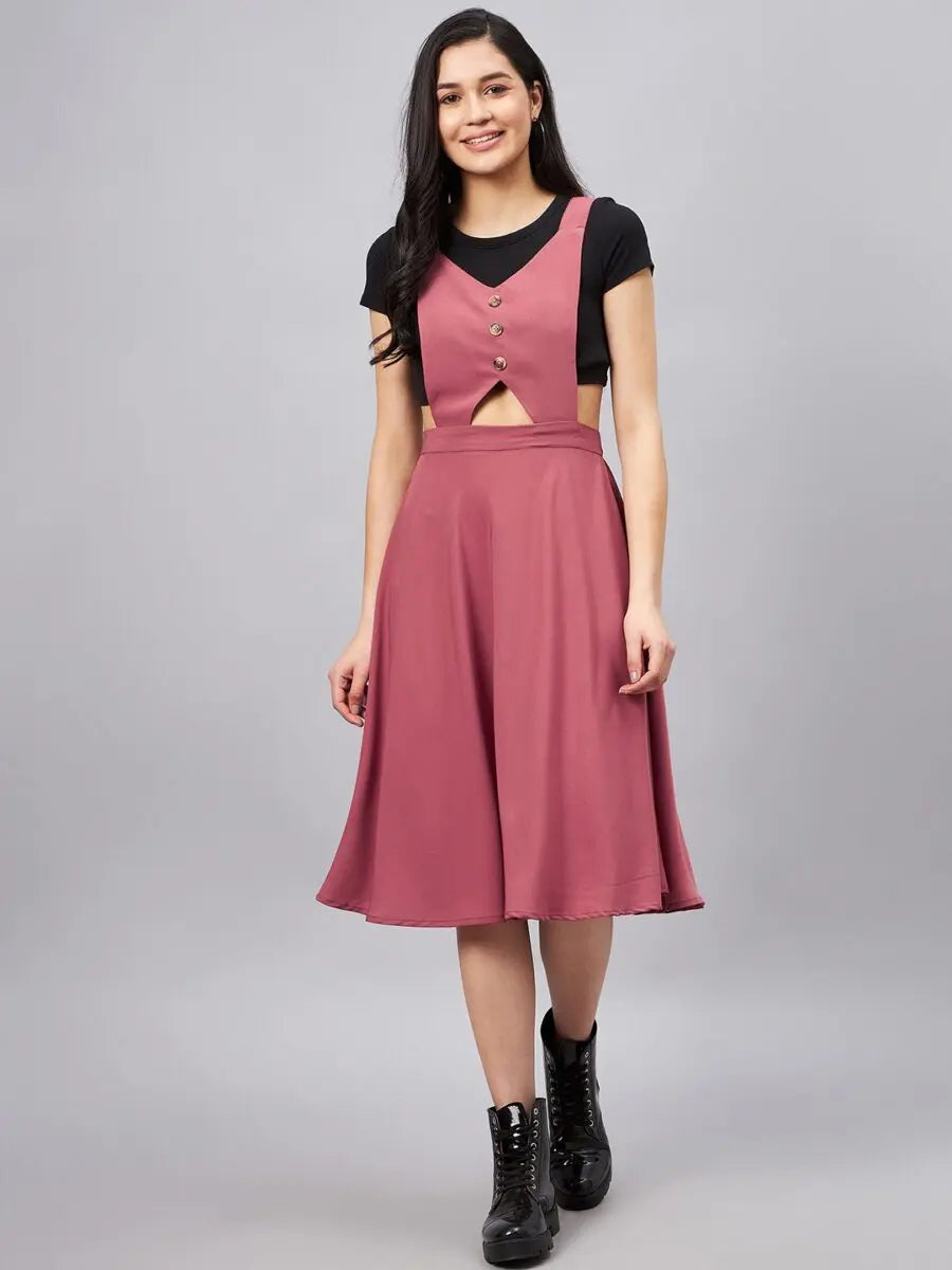 winered-women-pink-pinafore-flared-dress