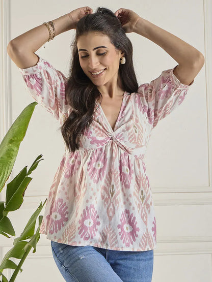 winered-women-printed-cotton-ruched-top