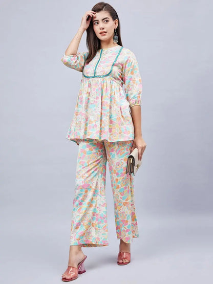 winered-woman-floral-print-with-embroidered-off-white-co-ord-set