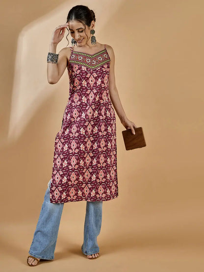 winered-women-rust-abstract-print-strap-kurta
