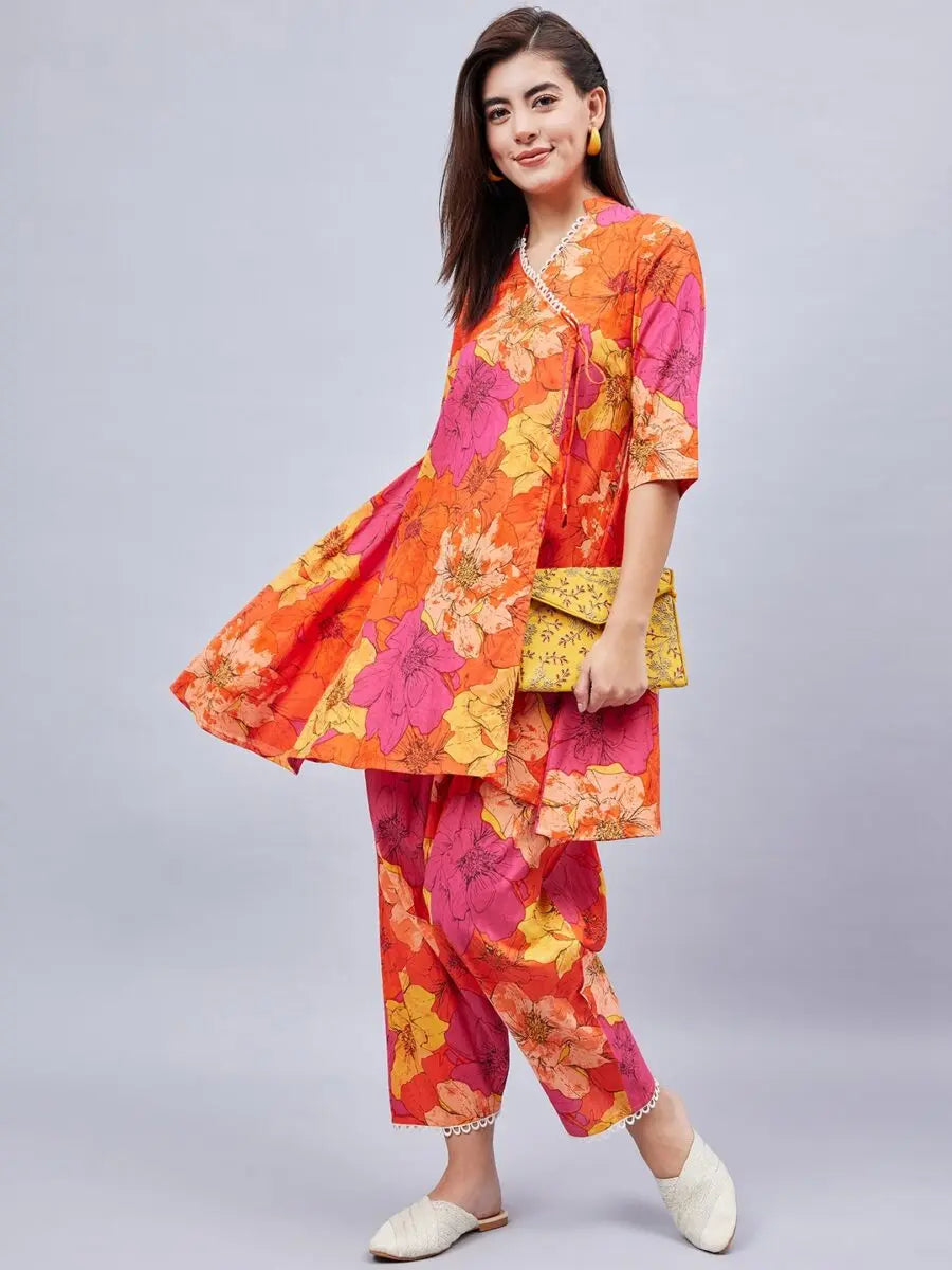 winered-woman-floral-print-angrakha-orange-coord-set