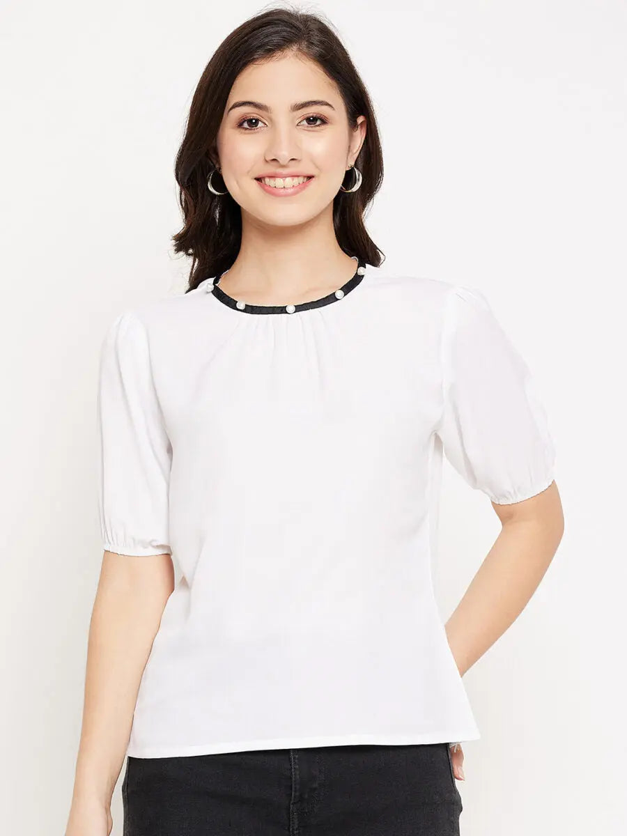 winered-women-puff-sleeve-top