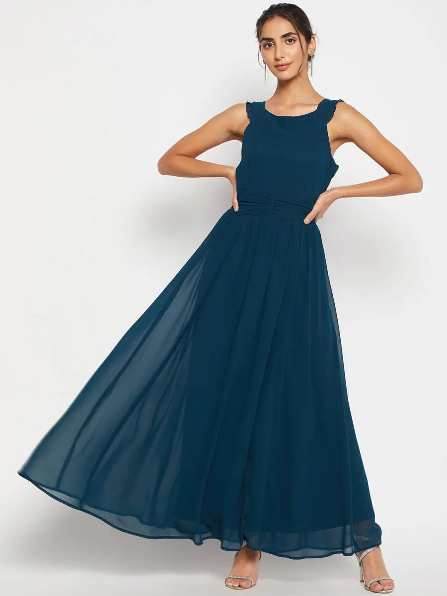 winered-woman-georgette-solid-flared-dress