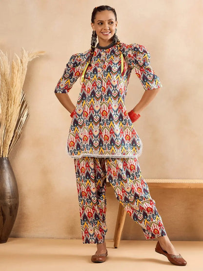 winered-woman-front-placket-multi-colour-co-ord-set