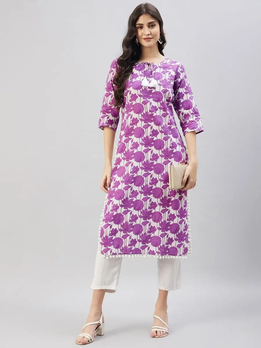 winered-women-purple-cotton-kurta-print-pom-pom-lace