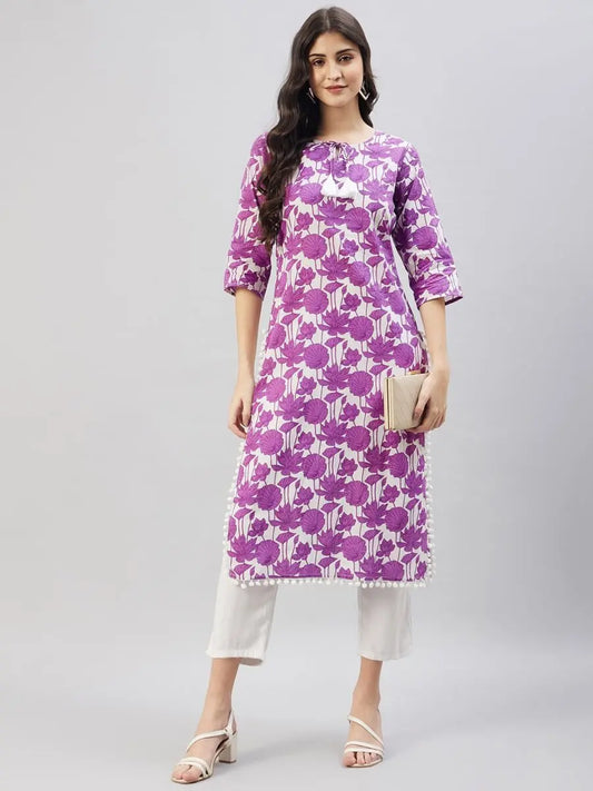 winered-women-purple-cotton-kurta-print-pom-pom-lace