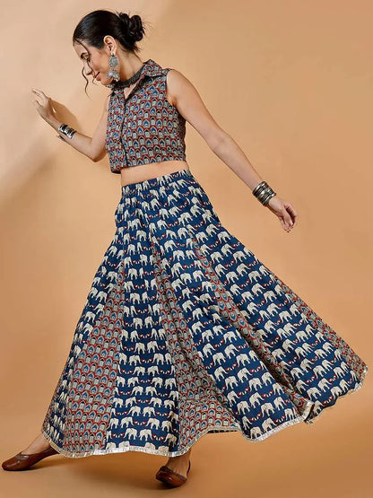 winered-printed-godet-flared-skirt