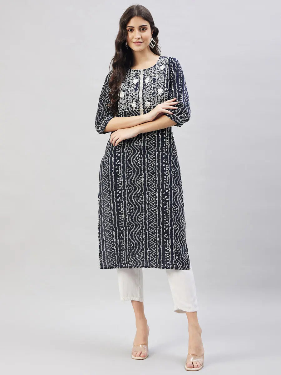 winered-women-black-bandhani-kurta-cotton-straight-kurta