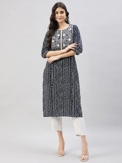 winered-women-black-bandhani-kurta-cotton-straight-kurta