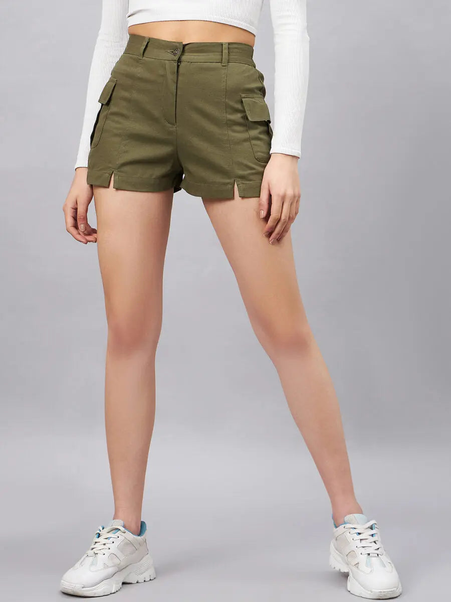 winered-women-olive-mini-shorts-with-front-slits