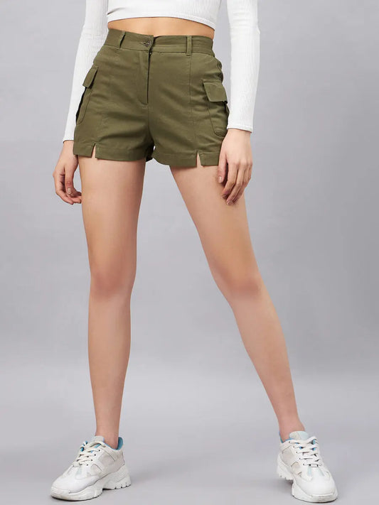 winered-women-olive-mini-shorts-with-front-slits
